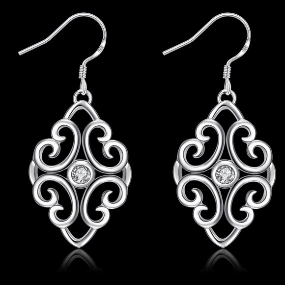 925 Silver Plated CZ Scroll Earrings - Picture 3 of 7